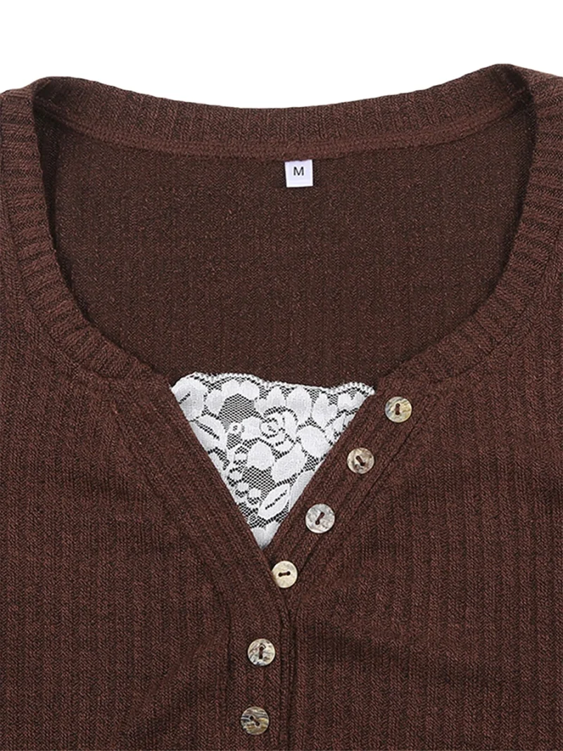 Fairy Grunge Knit Top Lace Patchwork Slim Fit Sweater - Image 6