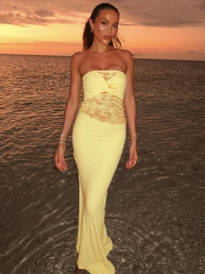 Yellow Lace Patchwork Maxi Dress