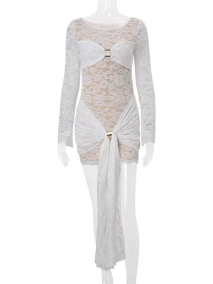Elegant Sexy White Sheer Lace Mini Dress