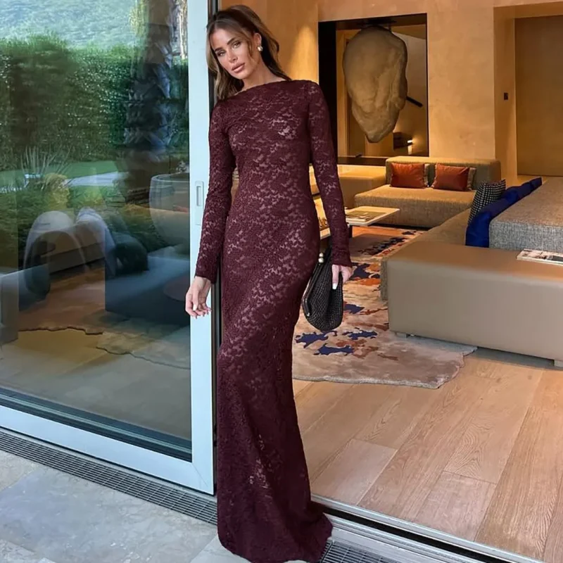 Autumn Sheer Lace Maxi Dress - Image 6