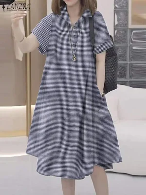 Summer Gingham A-line Shirtdress