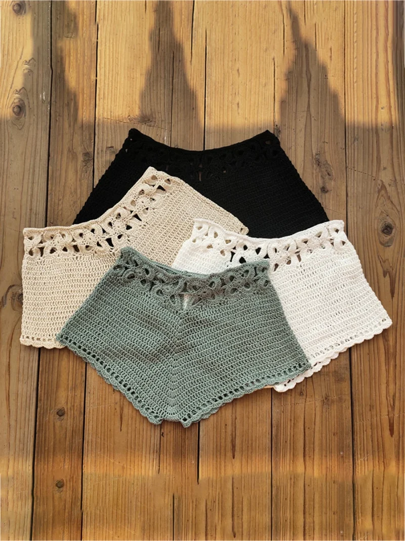Women's Crochet Beach Shorts Drawstring Swim Cover Bottoms - Image 2