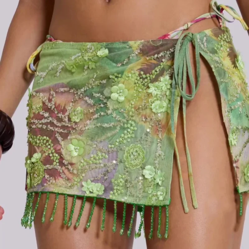 Summer Sequin Embroidered 3-Piece Skirt & Bikini Set - Image 6