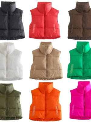 Women's Cropped Puffer Vest Sleeveless Warm Winter Waistcoat