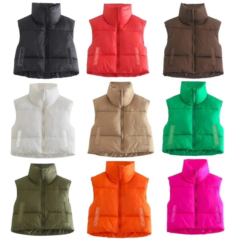 Women's Cropped Puffer Vest Sleeveless Warm Winter Waistcoat