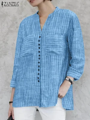 Summer Striped V-neck Blouse