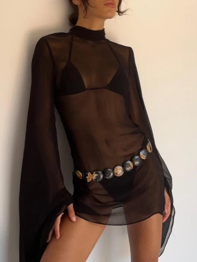 Summer Mini Beach Dress for Women See-Through Cover-Up Style