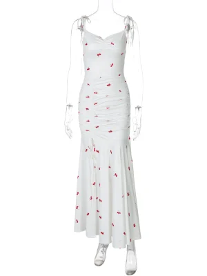 Love Print Spaghetti Strap Ruched Maxi Dress