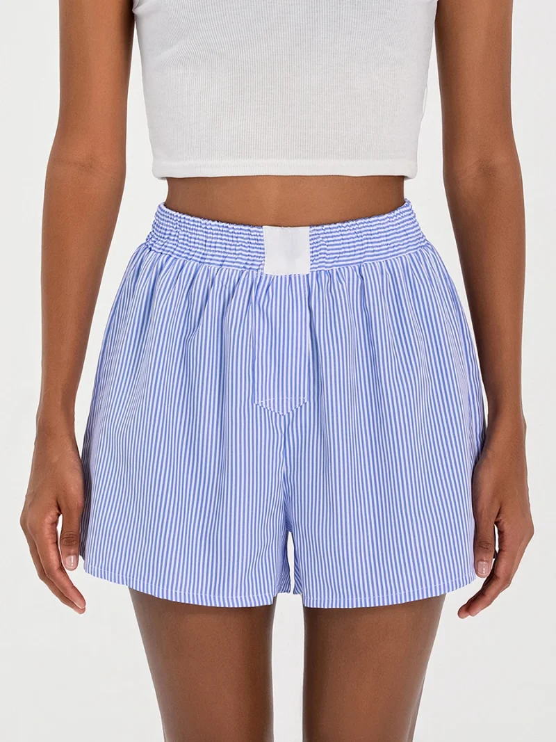 Striped Elastic Waist Shorts Wide Leg Casual Summer Look
