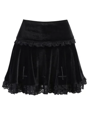 High Waist Lace Mini Skirt Pleated Ruffle Streetwear