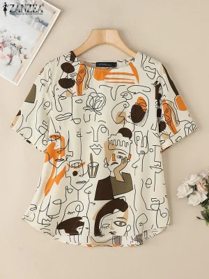Women’s Casual Abstract Face Print Blouse