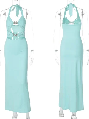 Sexy Hollow Out Halter Maxi Dress