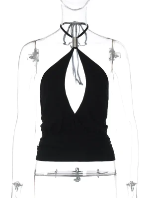 Summer Halter Backless Lace Up Cropped Top