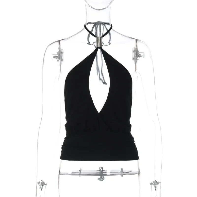 Summer Halter Backless Lace Up Cropped Top