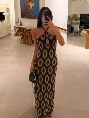 Summer Halter Knitted Print Maxi Dress