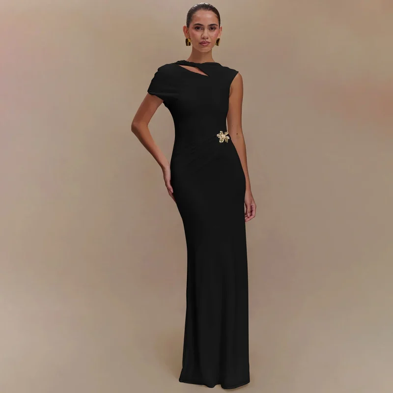 Orange Hollow Out Backless Maxi Dress - Image 6