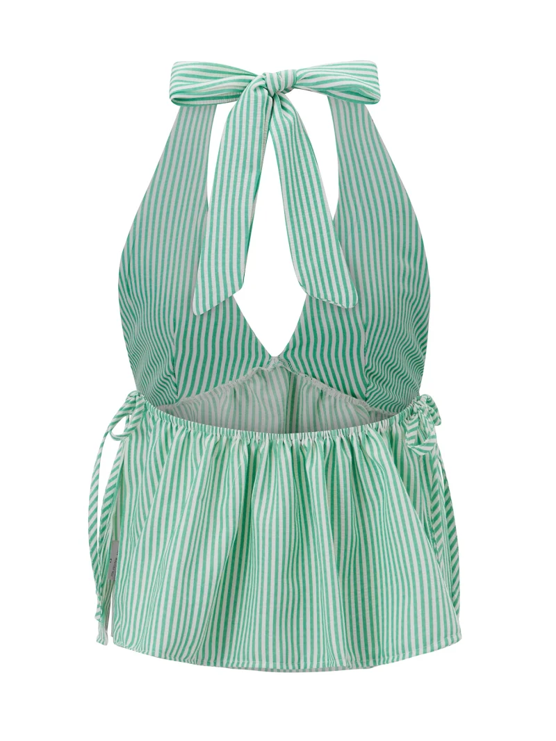 Plaid Babydoll Halter Crop Top Sleeveless Tie-up Vest