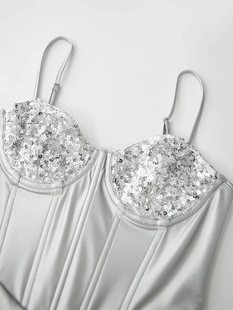 Sparkly Sequin Sleeveless Bodysuit Slim Fit Party Romper - Image 3