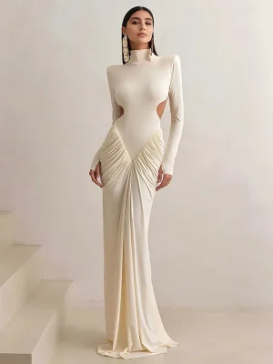 Elegant Turtleneck Backless Maxi Dress
