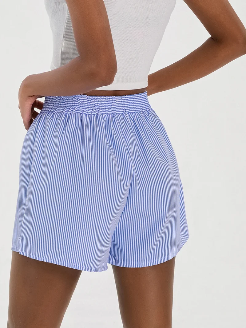 Striped Elastic Waist Shorts Wide Leg Casual Summer Look - Image 3
