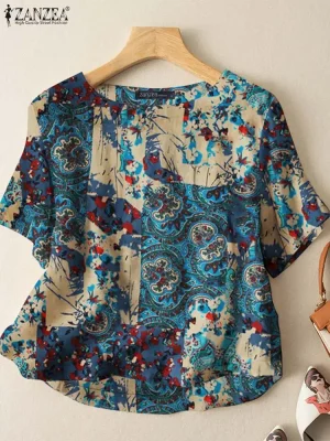 Summer Vintage Print Blouse