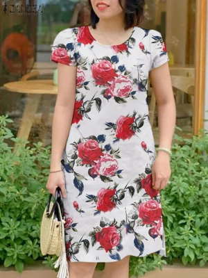 Women’s Bohemian Floral Knee-Length Dress