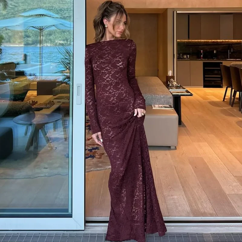 Autumn Sheer Lace Maxi Dress - Image 3
