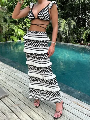 Sexy  Knit Co-ord Set Bandage Crop Top