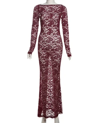Autumn Sheer Lace Maxi Dress