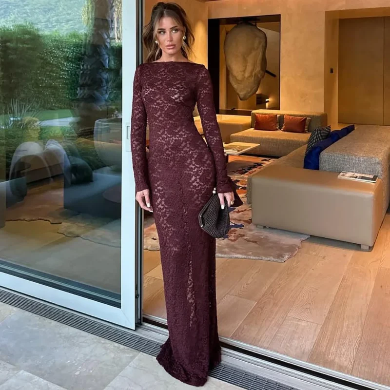 Autumn Sheer Lace Maxi Dress - Image 2