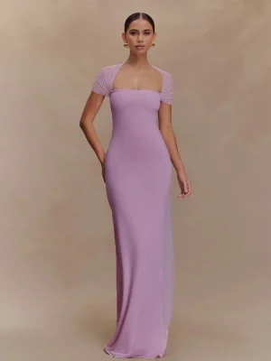 Elegant Purple Mesh Patchwork Maxi Dress