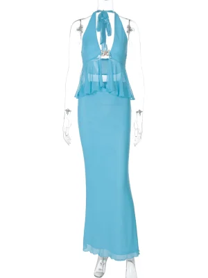 Sheer Mesh Patchwork Skirt Set