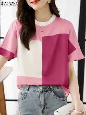 Summer Korean Color Block Blouse