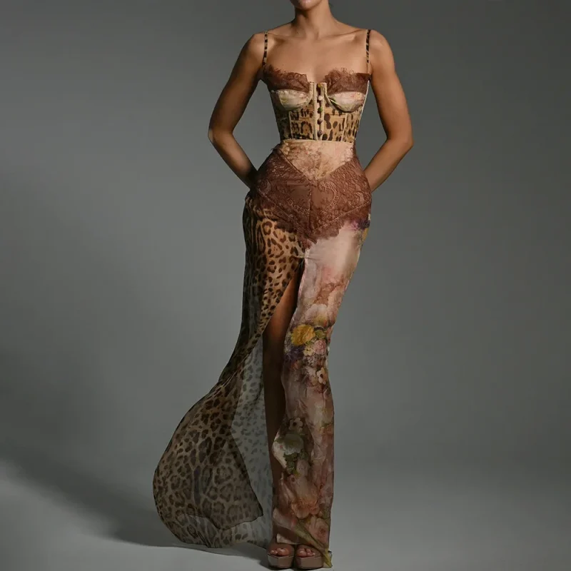 Summer Chiffon Leopard Print Maxi Dress - Image 5