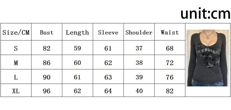 Gothic Graphic Long Sleeve Tee Y2K Punk Grunge Top - Image 5