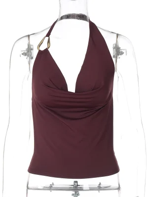 Summer Halter Backless V-Neck Cropped Tank Top