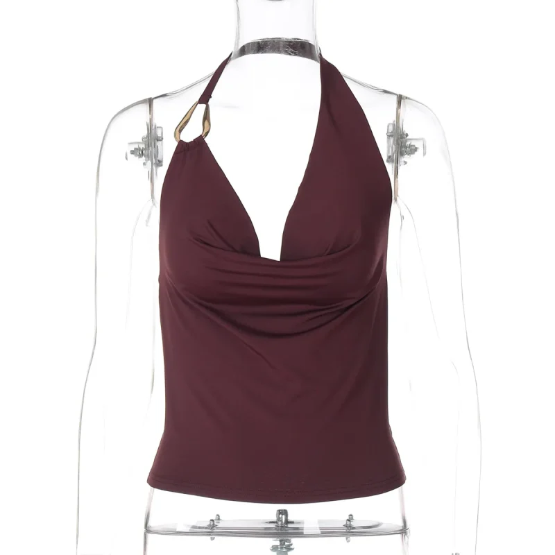 Summer Halter Backless V-Neck Cropped Tank Top