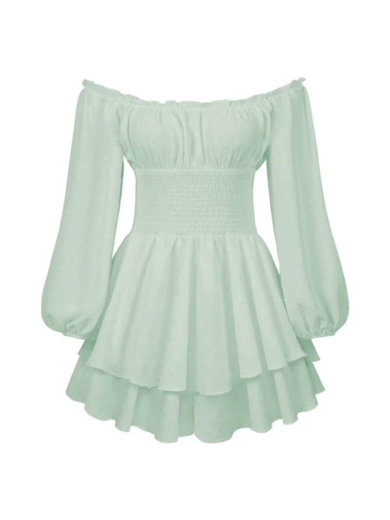 Puff Sleeve Romper Square Neck Ruffle Short Playsuit - Image 5