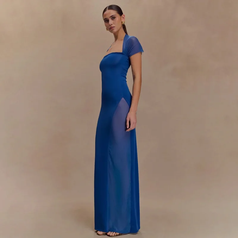 Elegant Purple Mesh Patchwork Maxi Dress - Image 6