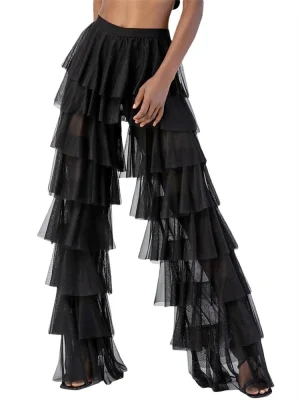 High Waist Tulle Wide Leg Pants Layered Beach Streetwear