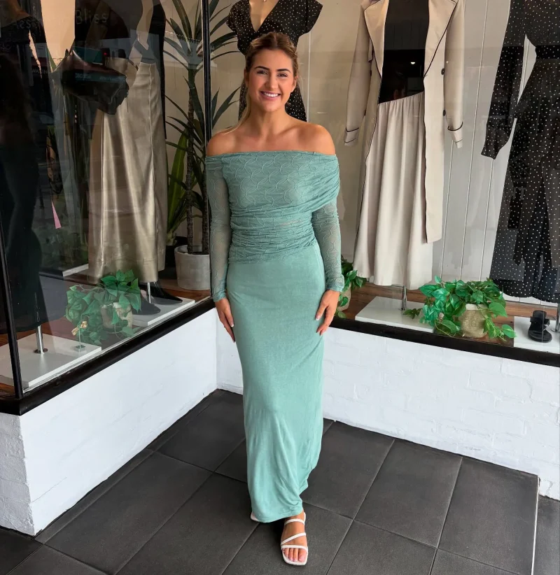 Green Sheer Lace Off Shoulder Top - Image 6