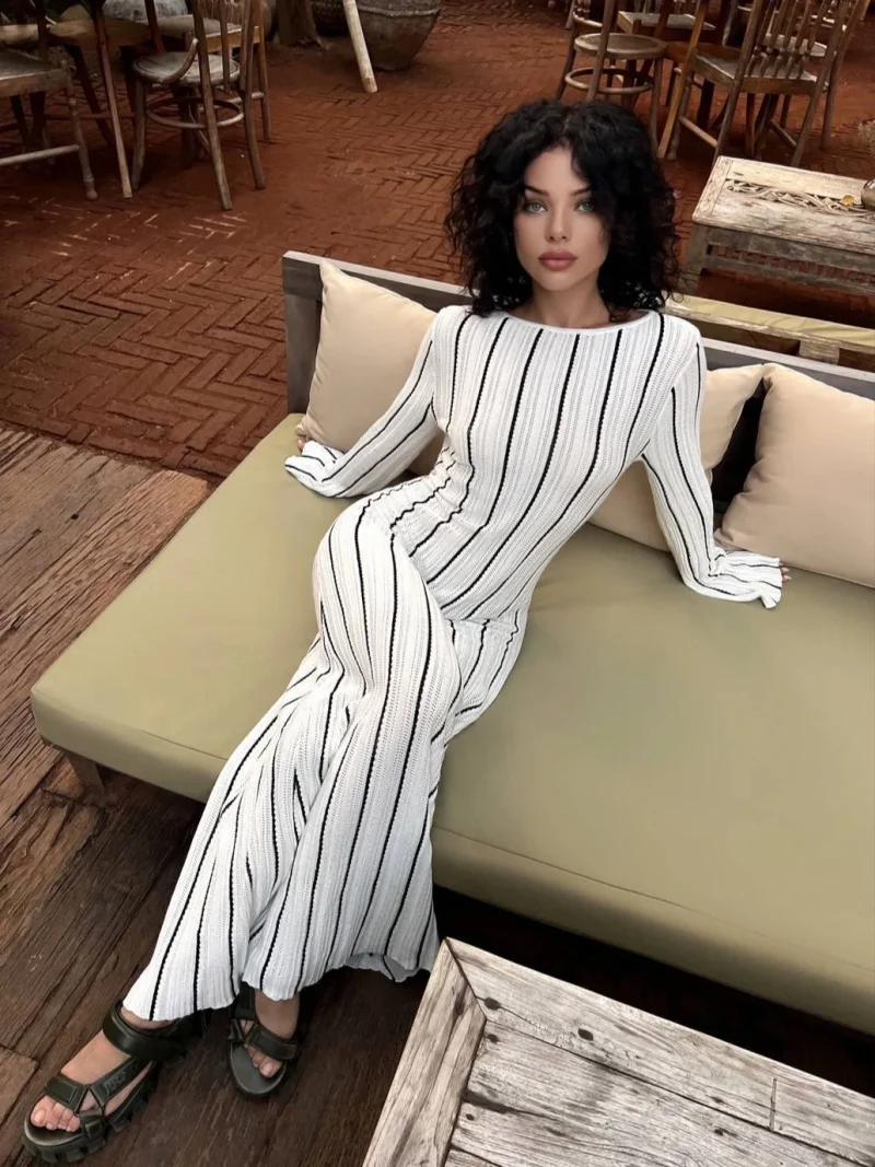 Autumn Striped Knit Maxi Dress - Image 4