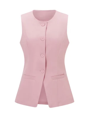 Dressy Suit Vest for Women Solid Color Sleeveless Waistcoat