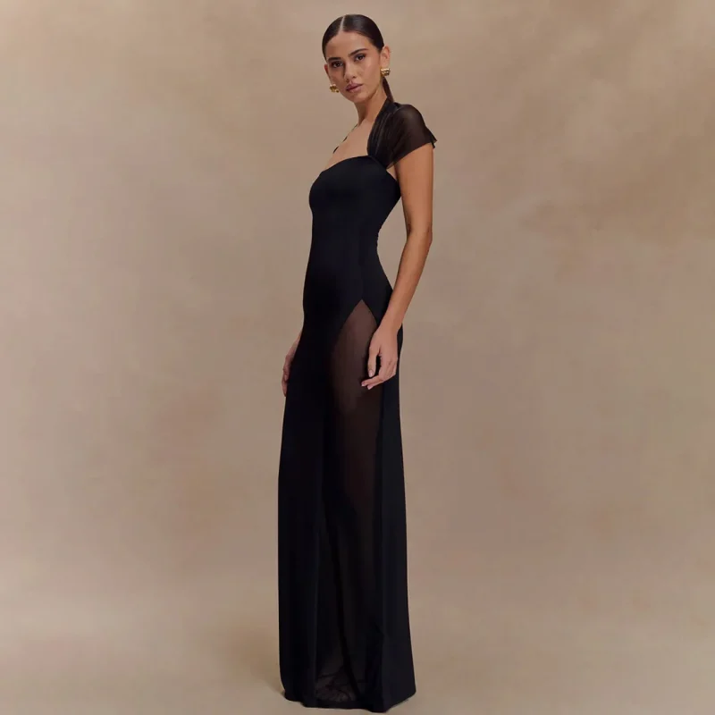 Elegant Purple Mesh Patchwork Maxi Dress - Image 5