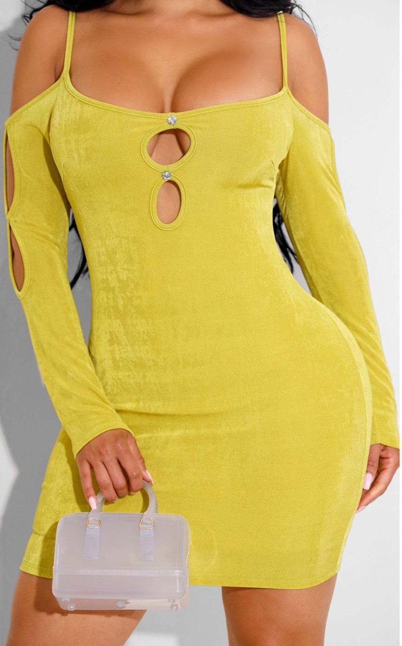 Slim Fit Off-Shoulder Cutout Suspender Dress - Image 3