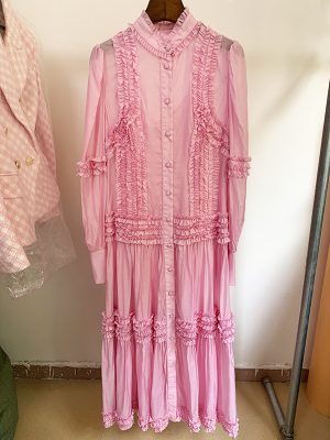 Elegant Puff Sleeve Ruffled Maxi Vacation Dress