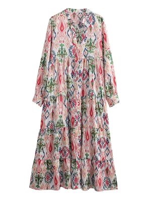 Autumn Printed Long Sleeve Layered Swing Dress