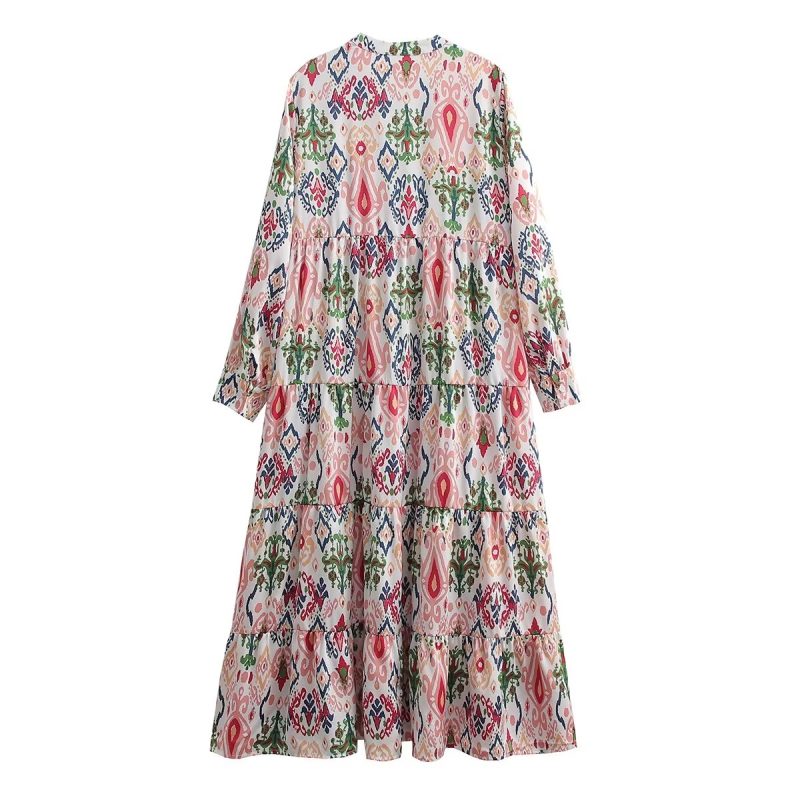 Autumn Printed Long Sleeve Layered Swing Dress - Image 2