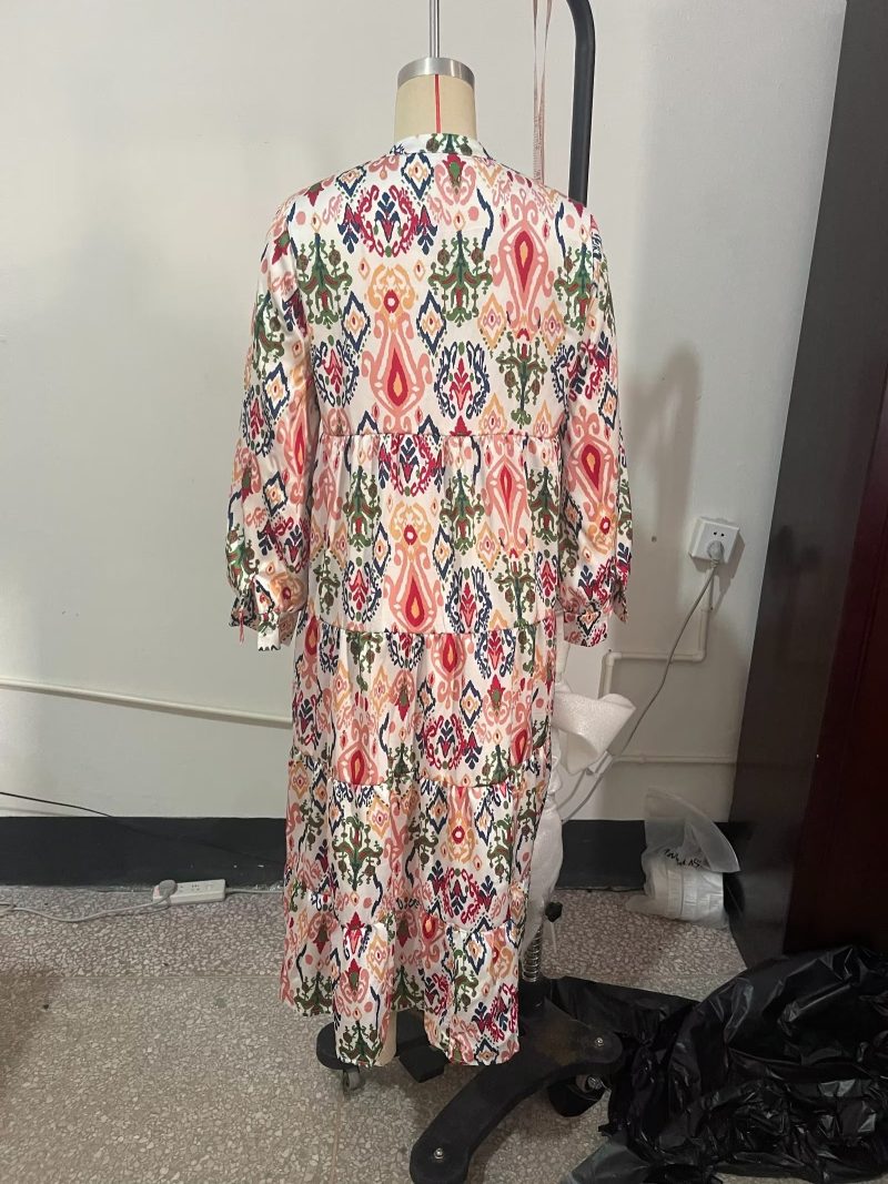 Autumn Printed Long Sleeve Layered Swing Dress - Image 3