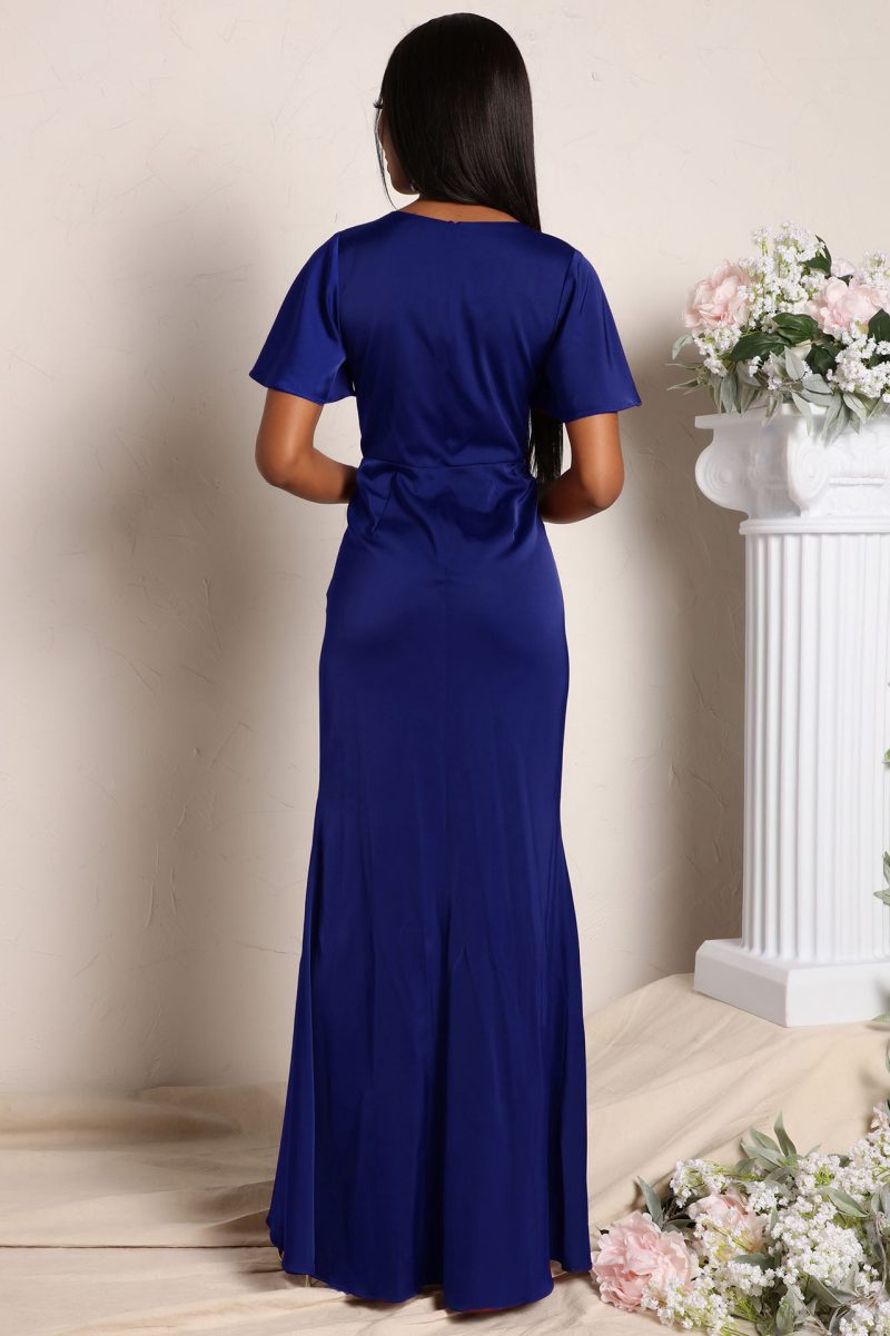 V Neck Asymmetric Ruffled Bodycon Long Party Dress - Image 2
